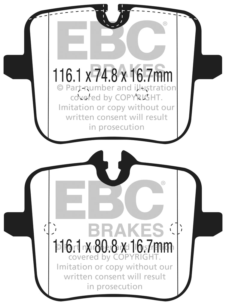 EBC BMW Rolls Royce Yellowstuff Street and Track Rear Brake Pads - TRW Caliper (G12 M760ix, G14 M850i, G15 M850i & Phantom VIII)